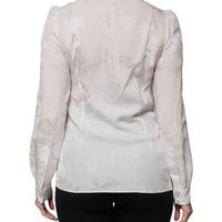 Dolce & Gabbana White Silk Collared Long Sleeves Shirt Top