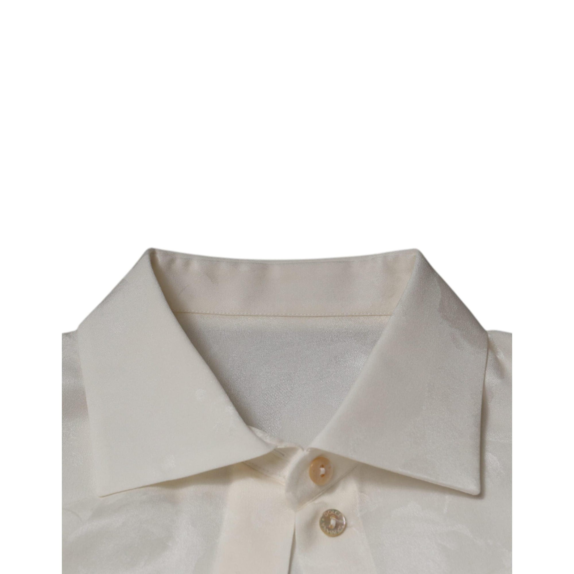 Dolce &amp; Gabbana White Silk Collared Long Sleeves Shirt Top