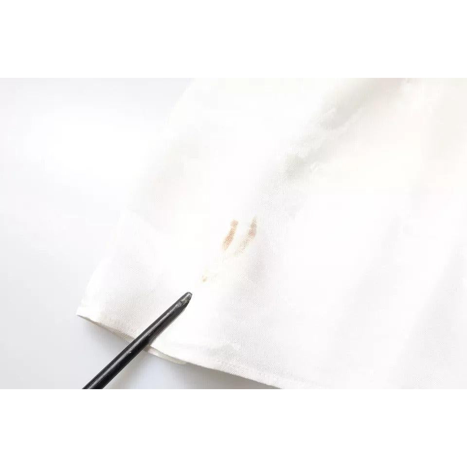Dolce &amp; Gabbana White Silk Collared Long Sleeves Shirt Top