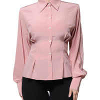 Dolce & Gabbana Pink Cotton Long Sleeves Collared Blouse Top