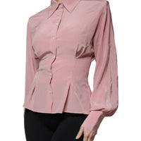 Dolce & Gabbana Pink Cotton Long Sleeves Collared Blouse Top