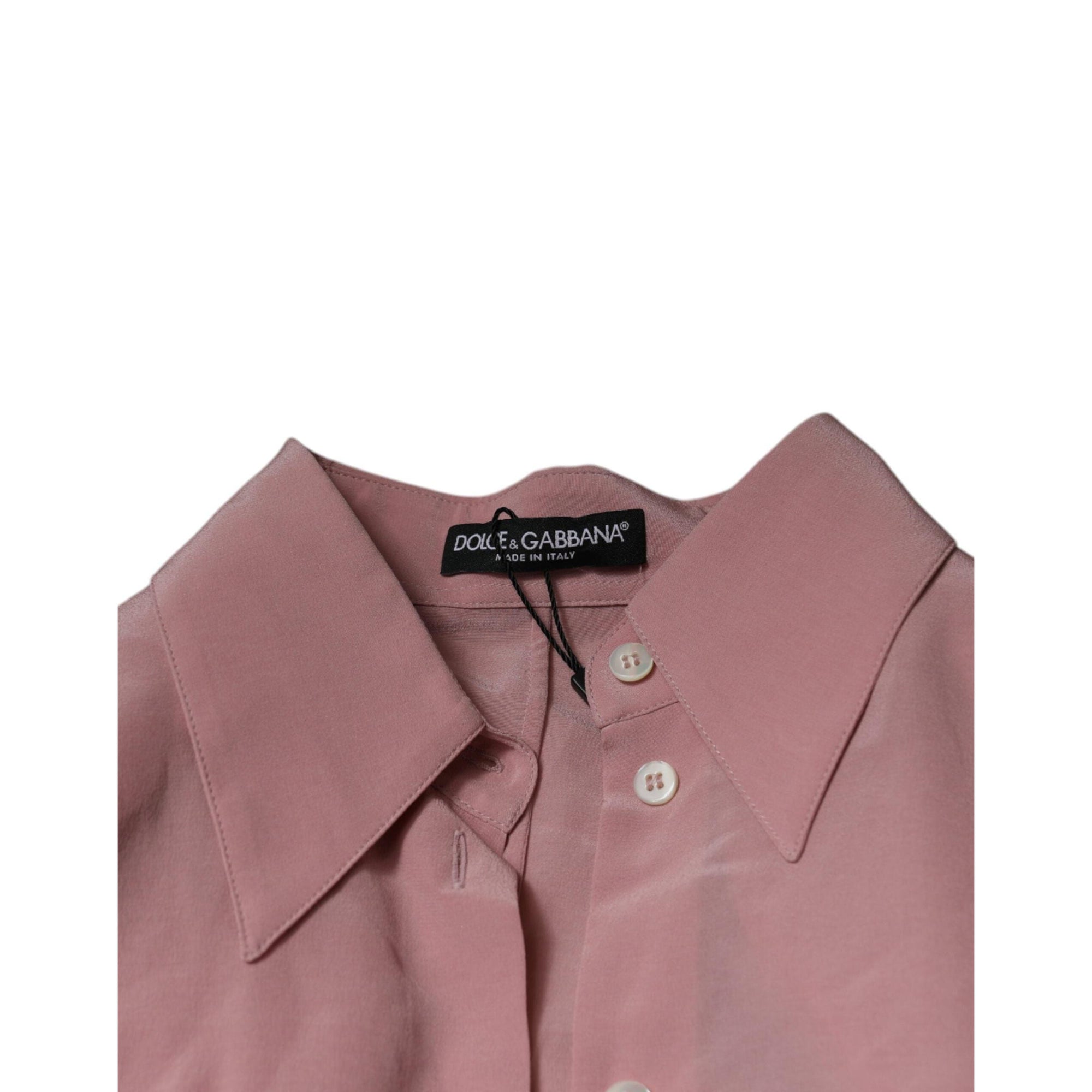 Dolce &amp; Gabbana Pink Cotton Long Sleeves Collared Blouse Top