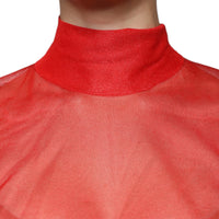 Dolce & Gabbana Red Mesh Turtleneck Long Sleeve Blouse Top