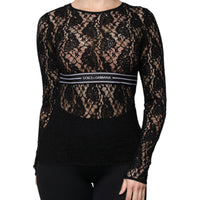 Dolce & Gabbana Black Logo Stripe Lace Long Sleeves Top