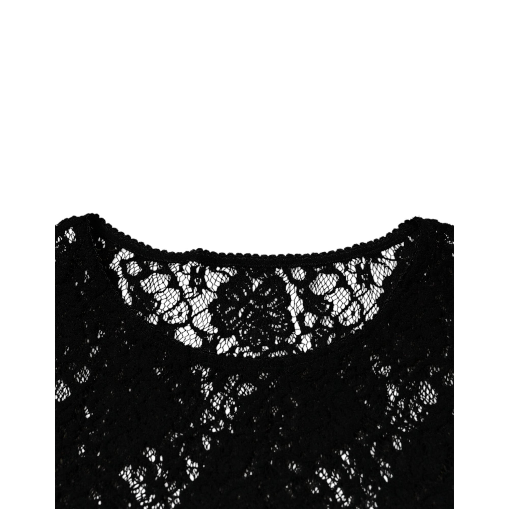 Dolce &amp; Gabbana Black Logo Stripe Lace Long Sleeves Top