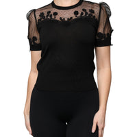 Dolce & Gabbana Black Floral Lace Short Sleeves Blouse Top