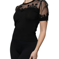 Dolce & Gabbana Black Floral Lace Short Sleeves Blouse Top