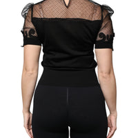 Dolce & Gabbana Black Floral Lace Short Sleeves Blouse Top