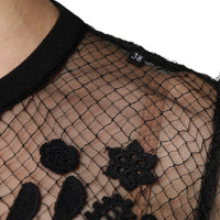 Dolce & Gabbana Black Floral Lace Short Sleeves Blouse Top