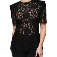 Dolce & Gabbana Black Floral Lace Short Sleeves Blouse Top