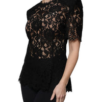 Dolce & Gabbana Black Floral Lace Short Sleeves Blouse Top