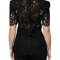 Dolce & Gabbana Black Floral Lace Short Sleeves Blouse Top