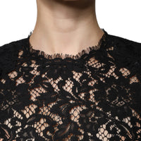 Dolce & Gabbana Black Floral Lace Short Sleeves Blouse Top