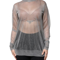 Dolce & Gabbana Grey Mesh Turtleneck Long Sleeve Blouse Top