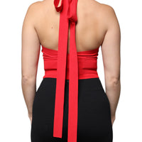 Dolce & Gabbana Red Viscose Sleeveless Halter Cropped Tank Top