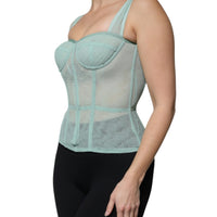 Dolce & Gabbana Green Cotton Bustier Corset Sleeveless Top