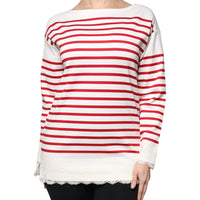 Dolce & Gabbana White Red Stripes Cotton Long Sleeves Top