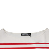 Dolce & Gabbana White Red Stripes Cotton Long Sleeves Top