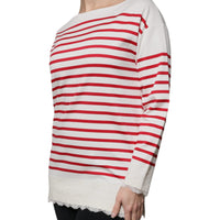 Dolce & Gabbana White Red Stripes Cotton Long Sleeves Top