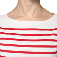 Dolce & Gabbana White Red Stripes Cotton Long Sleeves Top