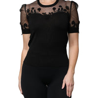 Dolce & Gabbana Black Floral Lace Short Sleeves Blouse Top