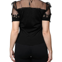 Dolce & Gabbana Black Floral Lace Short Sleeves Blouse Top