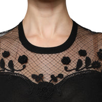 Dolce & Gabbana Black Floral Lace Short Sleeves Blouse Top