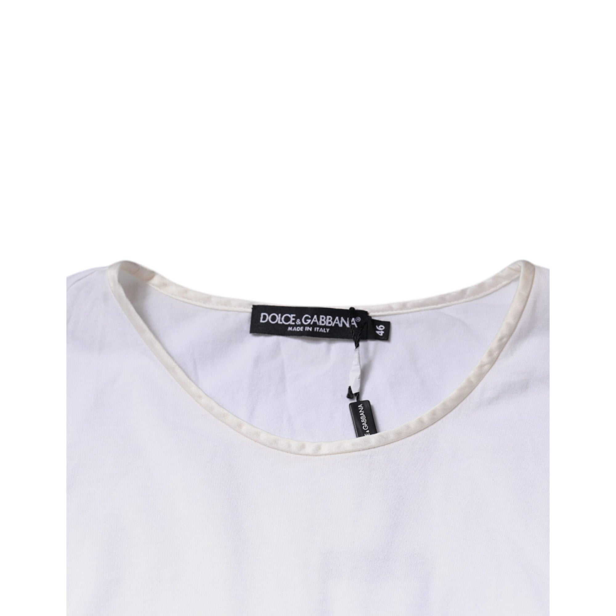 Dolce &amp; Gabbana White Cotton Silk Round Neck Wrap Blouse Top