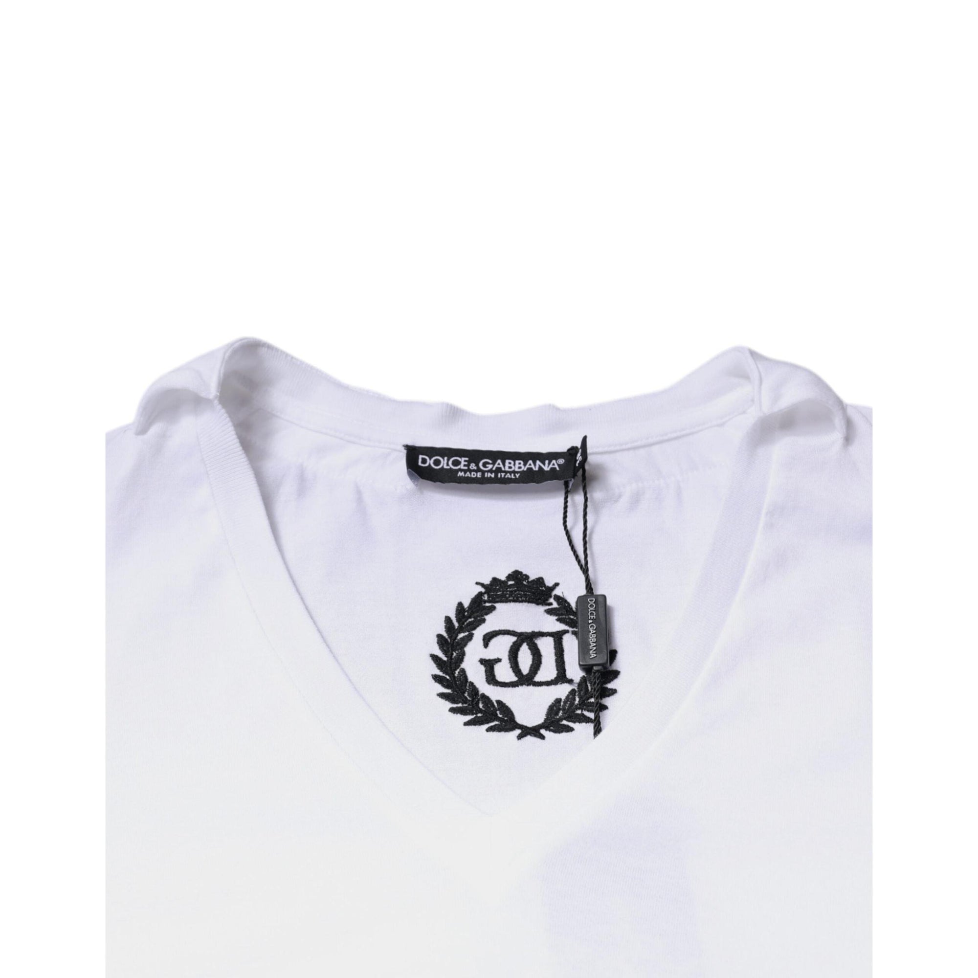 Dolce &amp; Gabbana White Cotton Necklace Chain Short Sleeves T-shirt