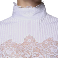 Dolce & Gabbana White Cotton Lace Trim Turtleneck Blouse Top