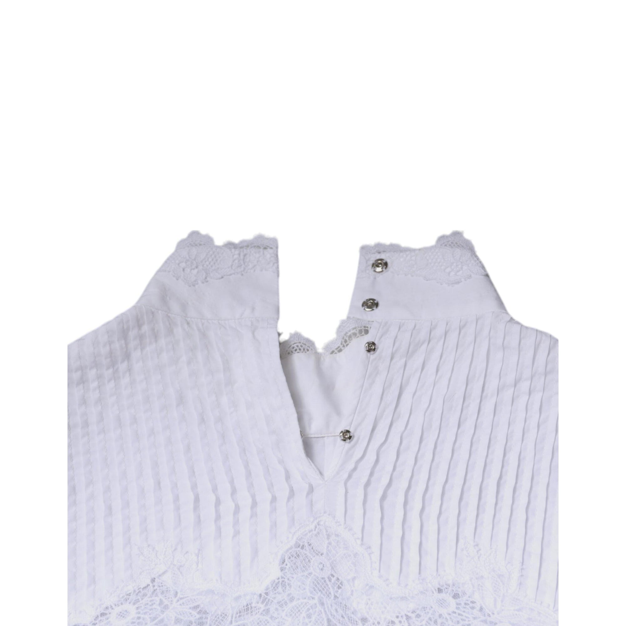 Dolce &amp; Gabbana White Cotton Lace Trim Turtleneck Blouse Top