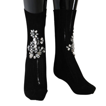 Dolce & Gabbana Crystal Embellished Black Knit Stockings