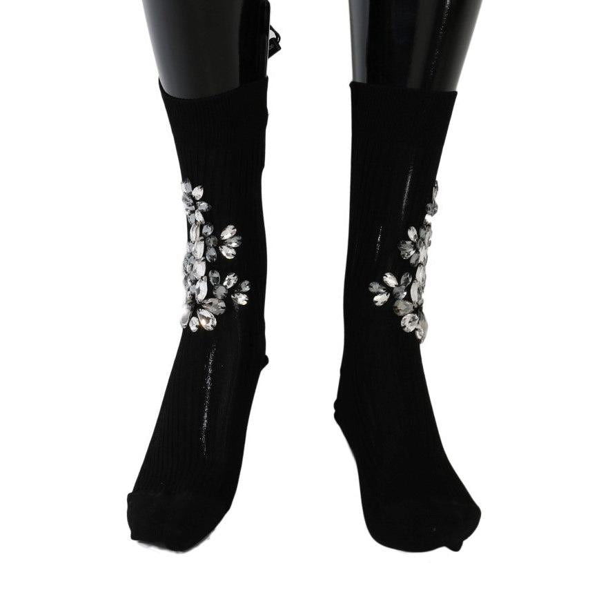 Dolce & Gabbana Crystal Embellished Black Knit Stockings