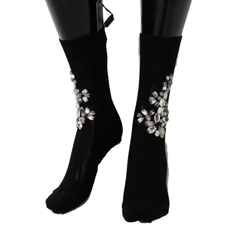 Dolce & Gabbana Crystal Embellished Black Knit Stockings