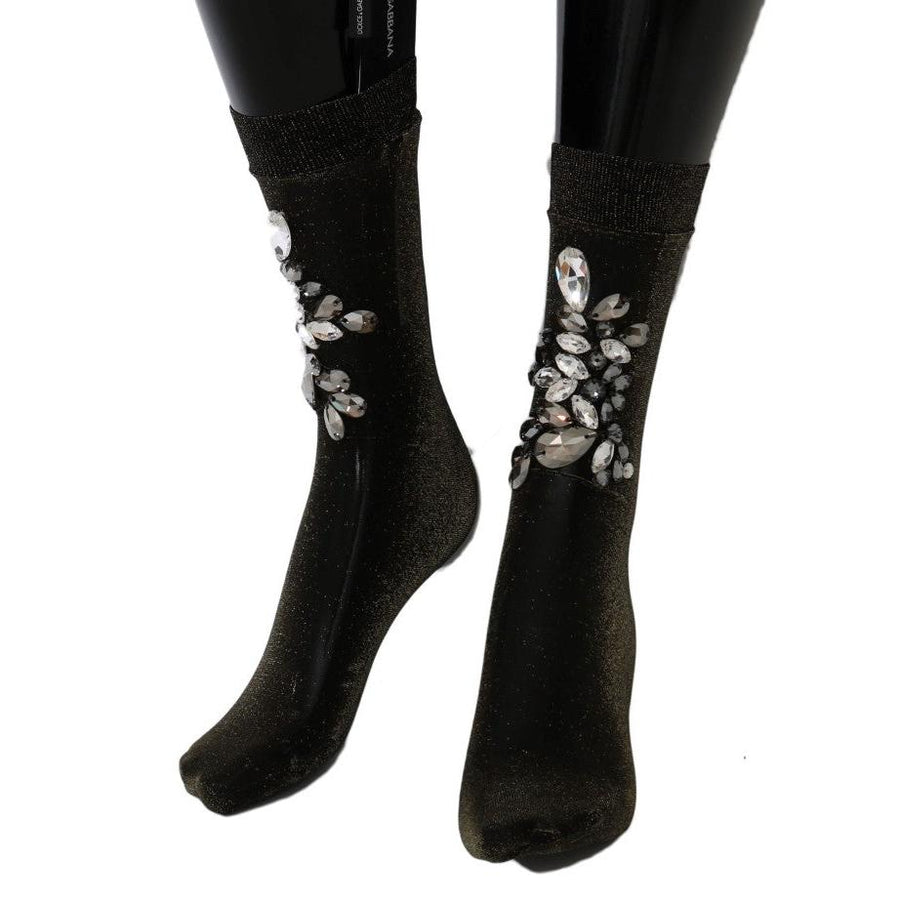 Dolce & Gabbana Crystal-Embellished Black Mid-Calf Stockings