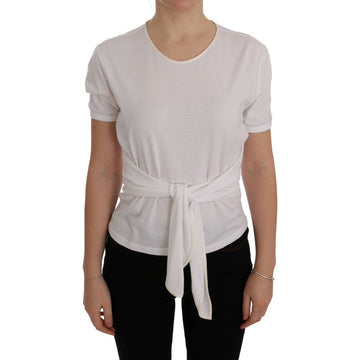 Dolce & Gabbana Elegant White Wrap Blouse with Crystal Accents