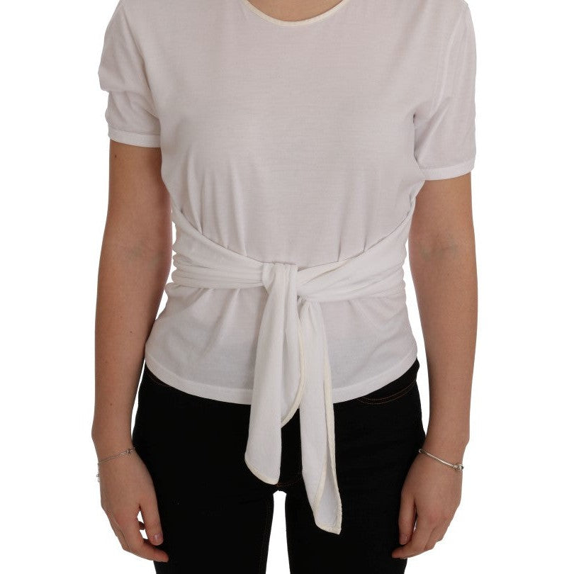 Dolce & Gabbana Elegant White Wrap Blouse with Crystal Accents