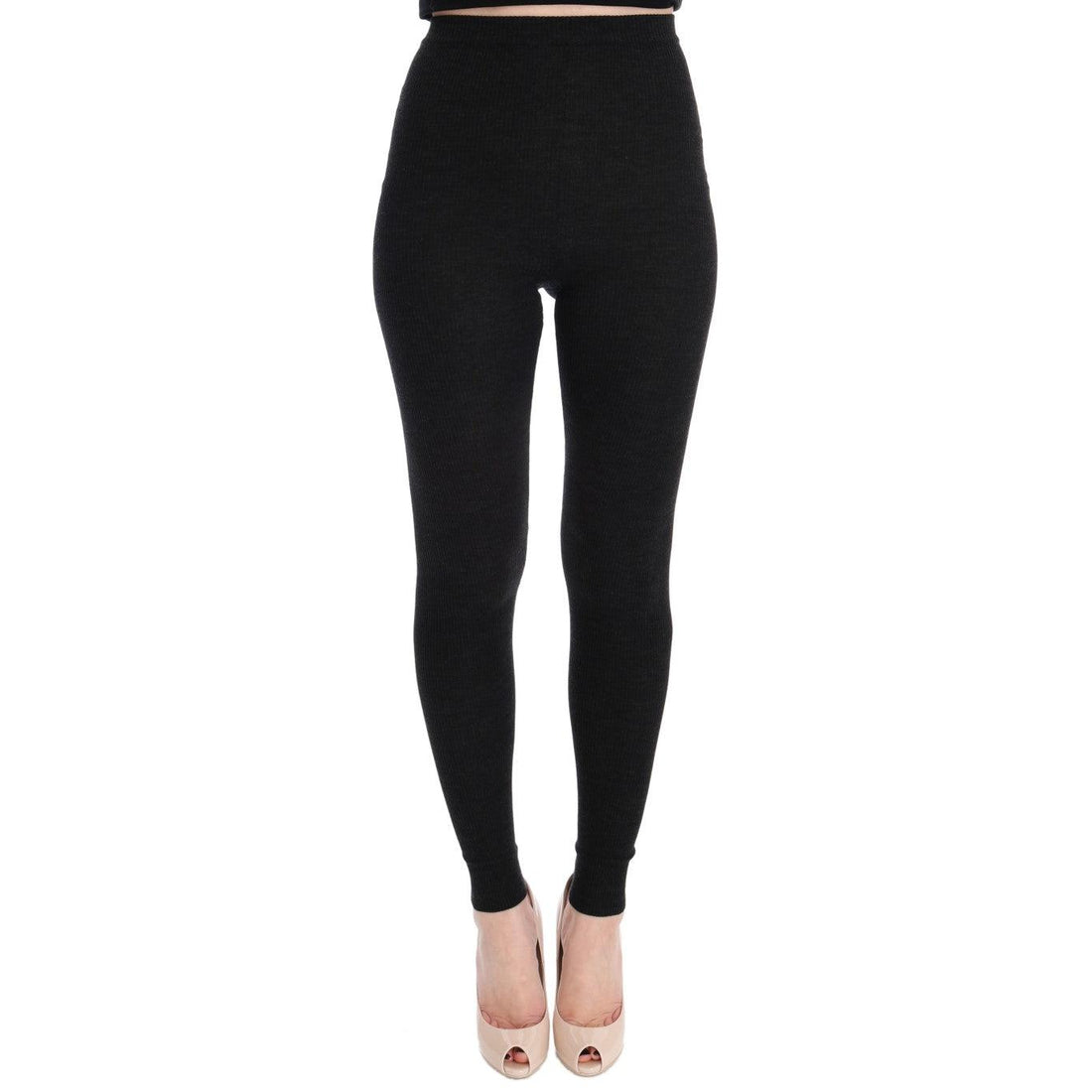 Dolce & Gabbana Elegant High-Waist Wool Tights Pants in Dark Gray