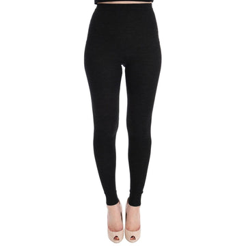 Dolce & Gabbana Elegant High-Waist Wool Tights Pants in Dark Gray
