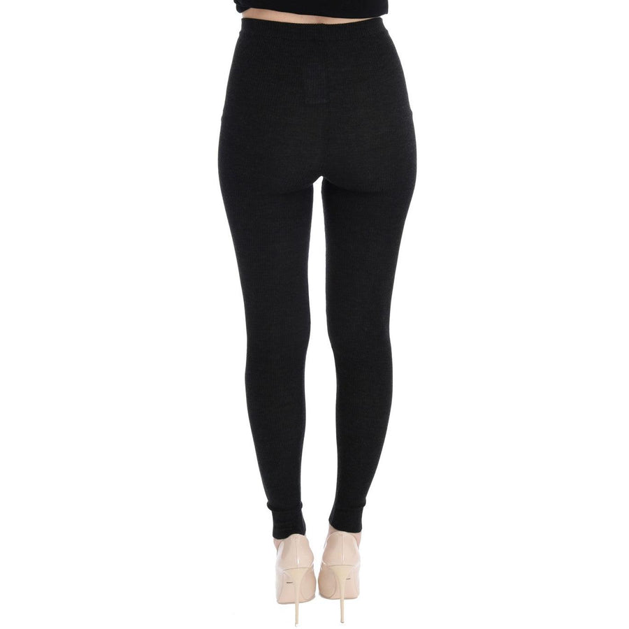 Dolce & Gabbana Elegant High-Waist Wool Tights Pants in Dark Gray