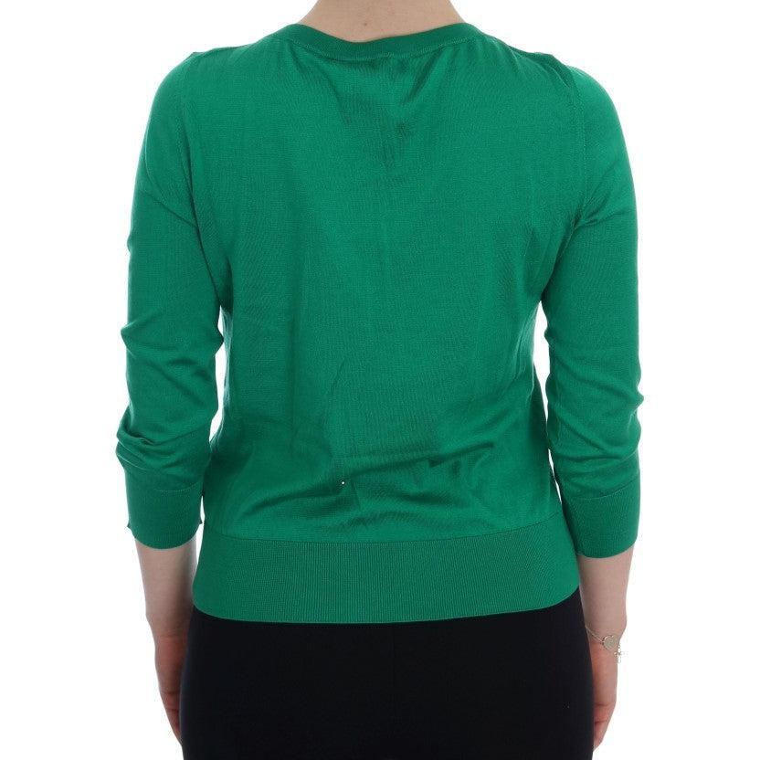 Dolce &amp; Gabbana Embellished Green Silk Pullover Sweater