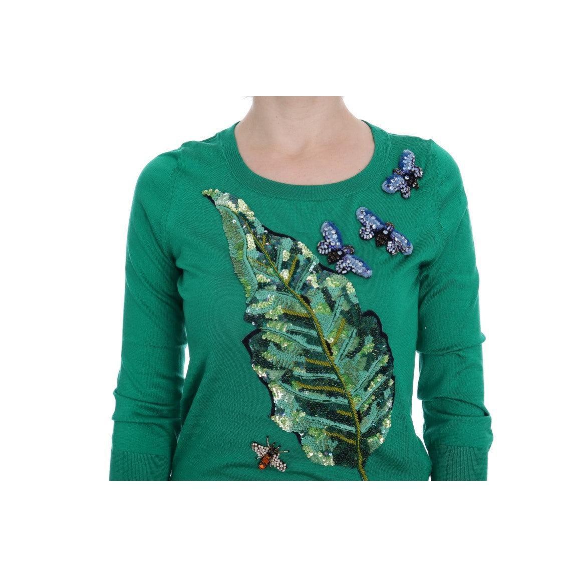 Dolce &amp; Gabbana Embellished Green Silk Pullover Sweater