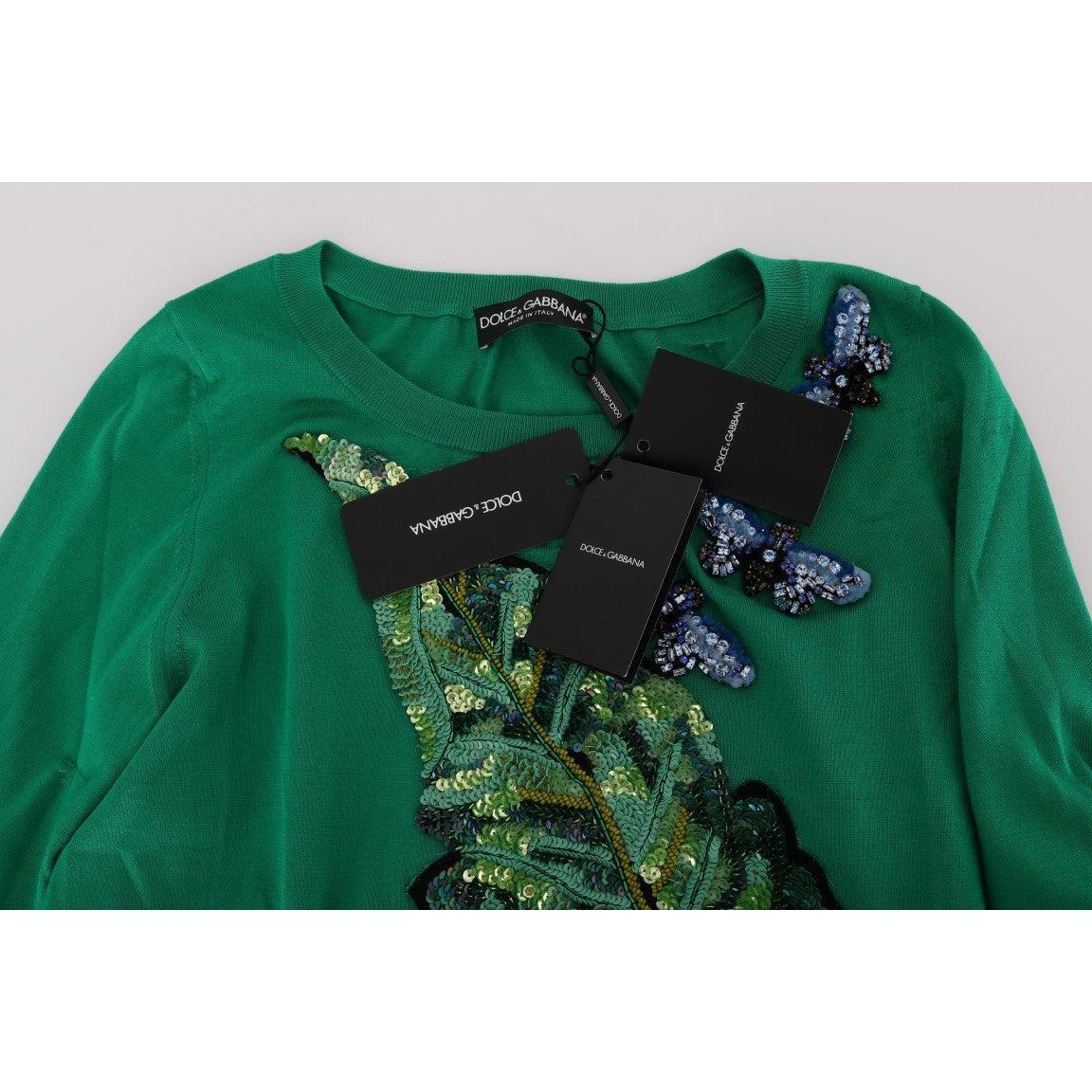 Dolce &amp; Gabbana Embellished Green Silk Pullover Sweater