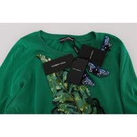 Dolce & Gabbana Embellished Green Silk Pullover Sweater