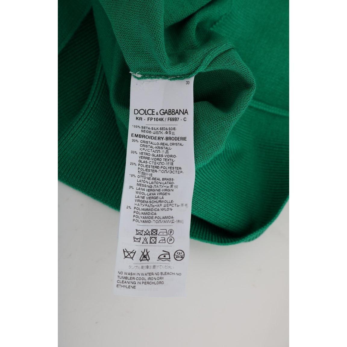 Dolce &amp; Gabbana Embellished Green Silk Pullover Sweater