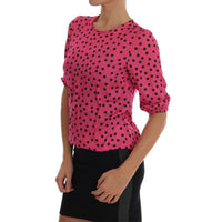 Dolce & Gabbana Chic Pink Polka Dotted Silk Blouse