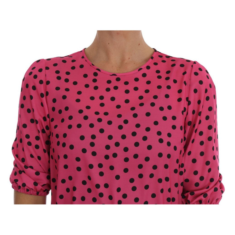 Dolce & Gabbana Chic Pink Polka Dotted Silk Blouse