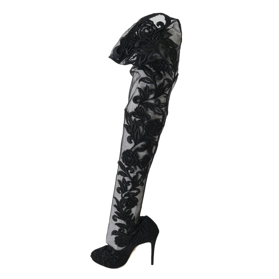 Dolce & Gabbana Embroidered Floral Over-Knee Boots