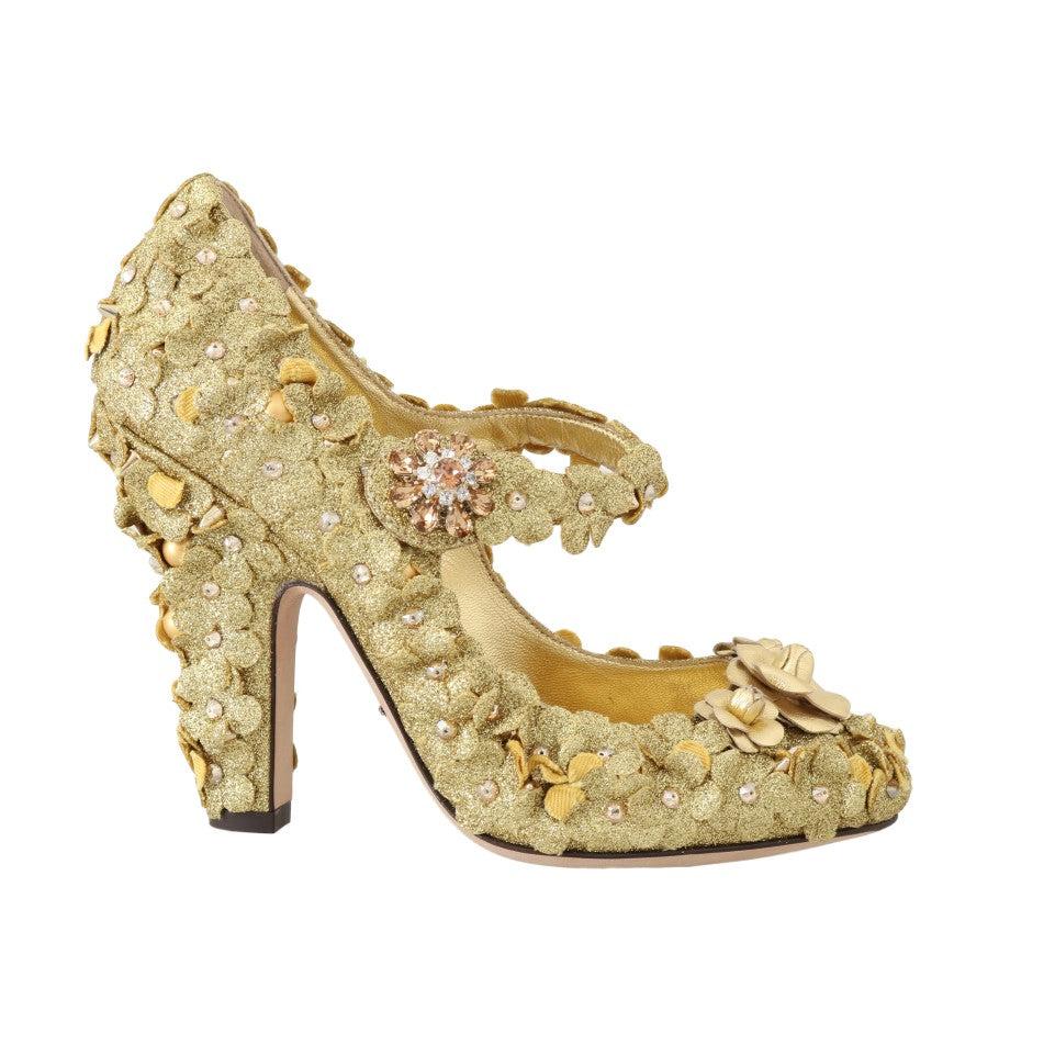 Dolce &amp; Gabbana Gold Floral Crystal Embellished Pumps