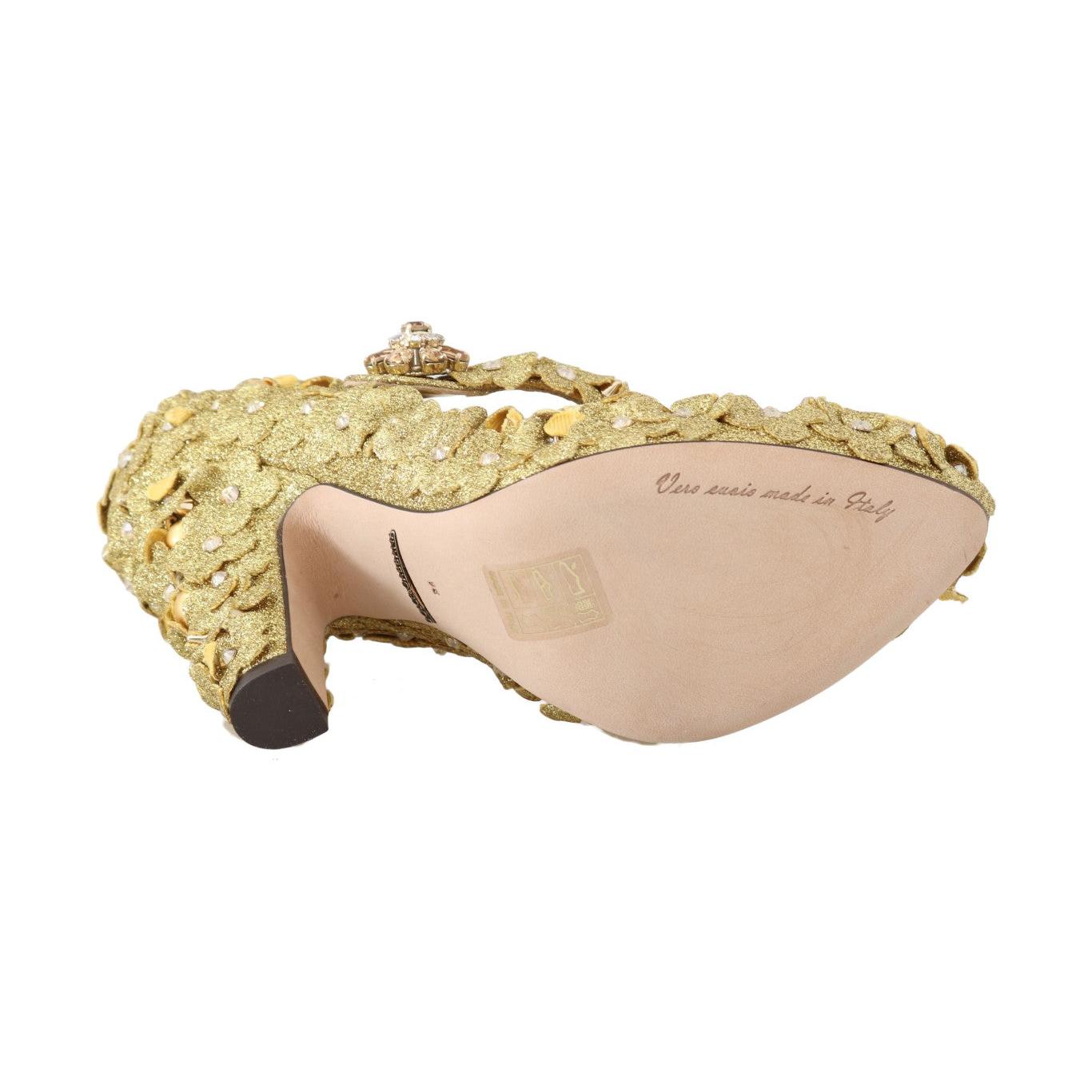 Dolce &amp; Gabbana Gold Floral Crystal Embellished Pumps